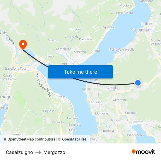 Casalzuigno to Mergozzo map