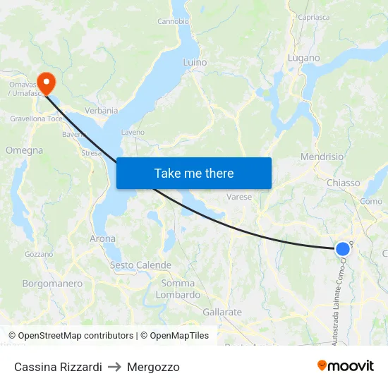Cassina Rizzardi to Mergozzo map
