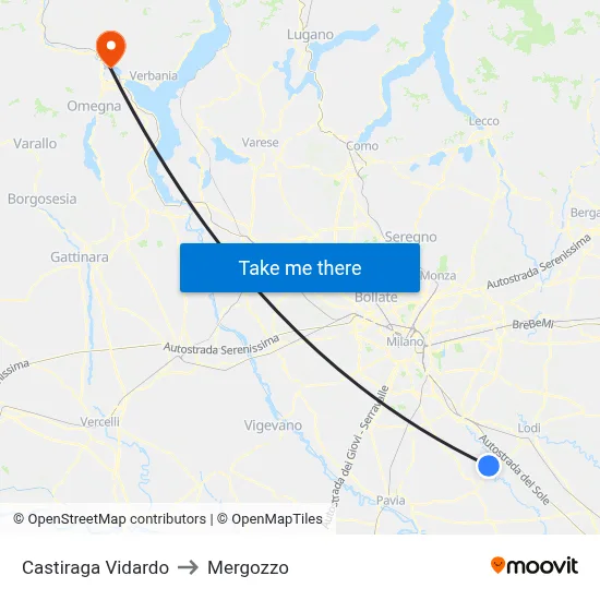 Castiraga Vidardo to Mergozzo map