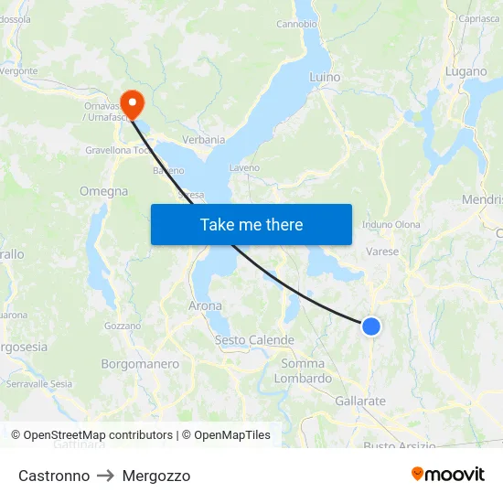 Castronno to Mergozzo map