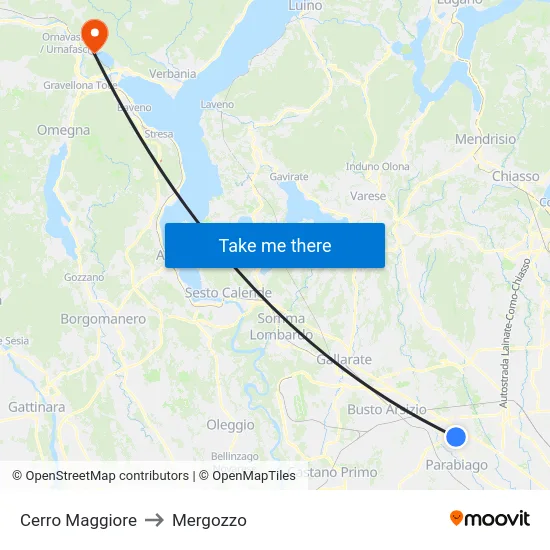 Cerro Maggiore to Mergozzo map