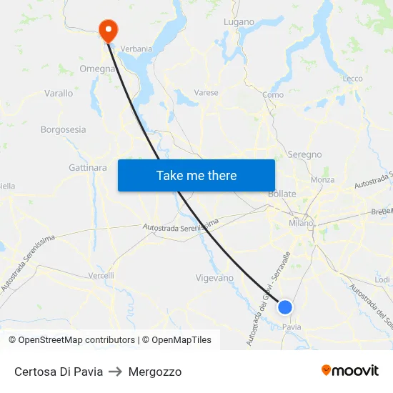 Certosa Di Pavia to Mergozzo map