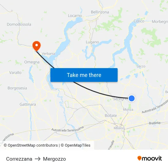 Correzzana to Mergozzo map