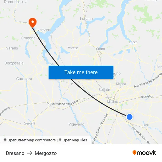 Dresano to Mergozzo map