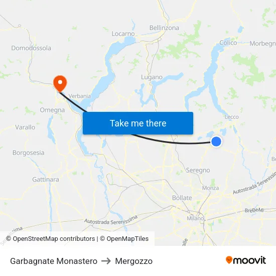 Garbagnate Monastero to Mergozzo map