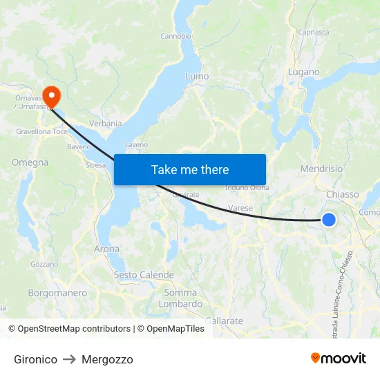 Gironico to Mergozzo map