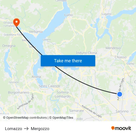 Lomazzo to Mergozzo map