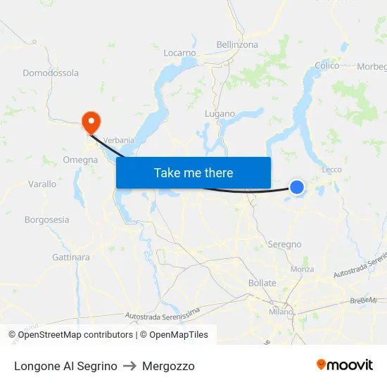 Longone Al Segrino to Mergozzo map