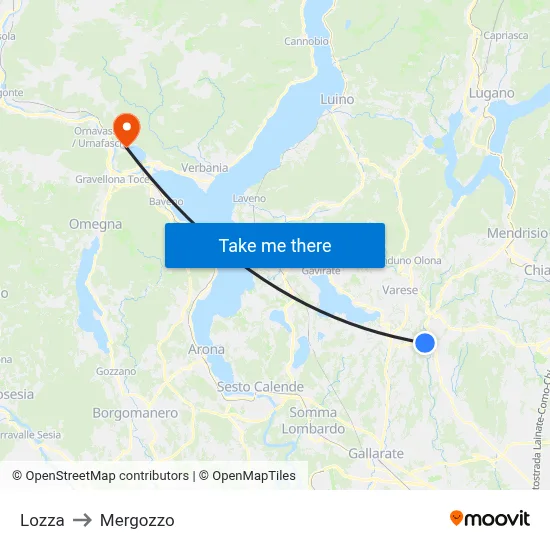 Lozza to Mergozzo map