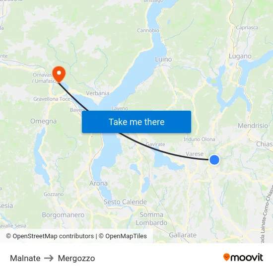 Malnate to Mergozzo map