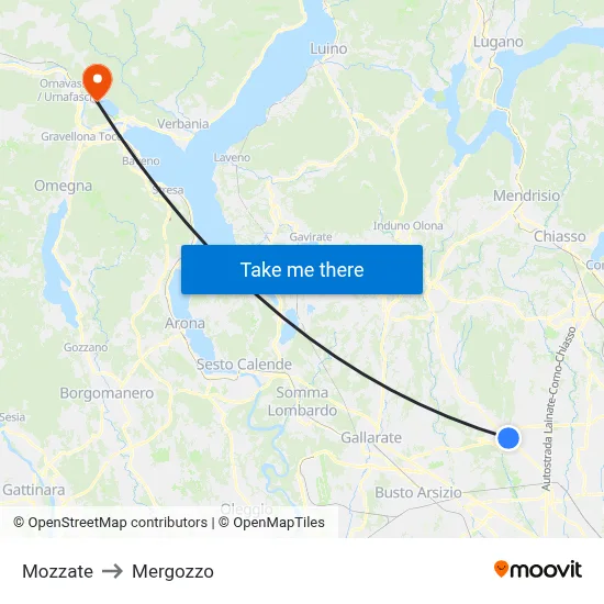Mozzate to Mergozzo map