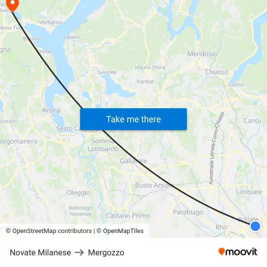 Novate Milanese to Mergozzo map