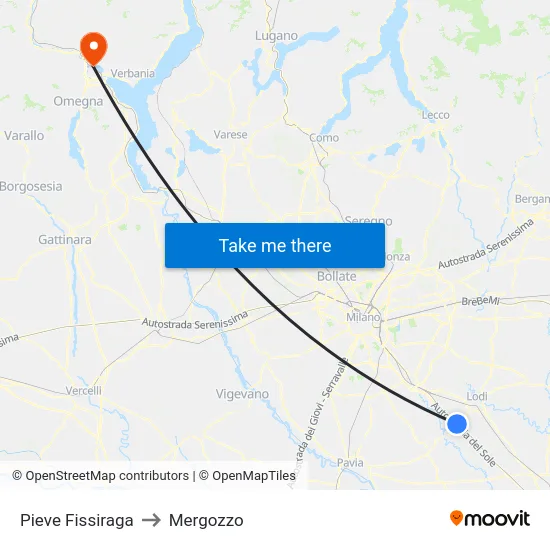 Pieve Fissiraga to Mergozzo map