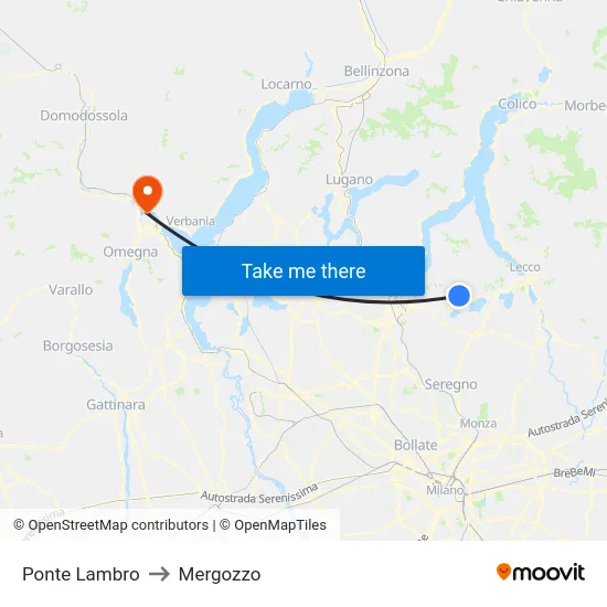 Ponte Lambro to Mergozzo map