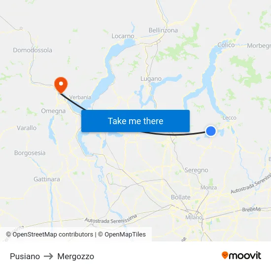 Pusiano to Mergozzo map