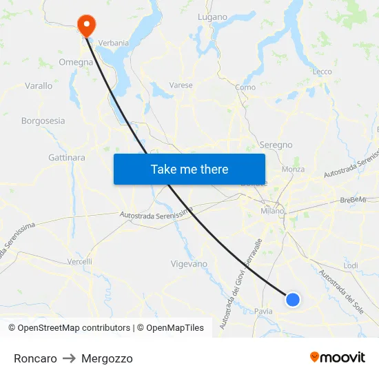 Roncaro to Mergozzo map