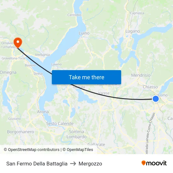 San Fermo Della Battaglia to Mergozzo map