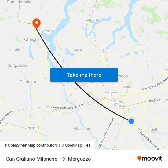 San Giuliano Milanese to Mergozzo map