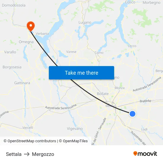 Settala to Mergozzo map