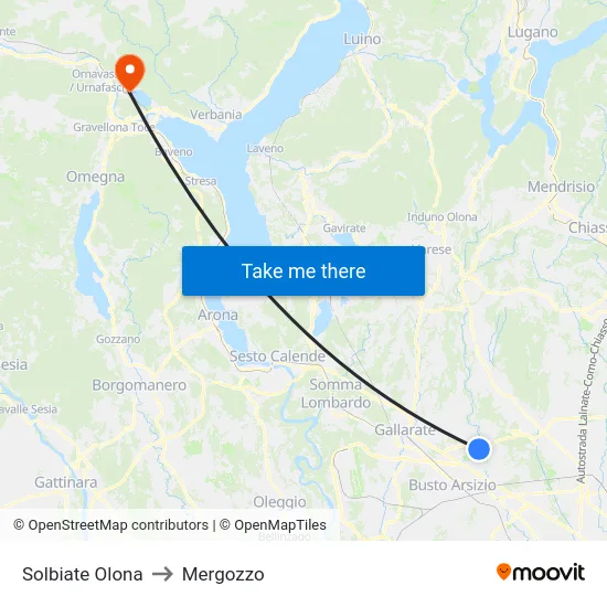 Solbiate Olona to Mergozzo map