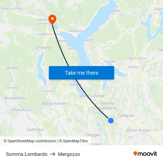 Somma Lombardo to Mergozzo map