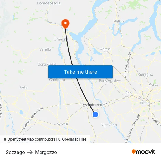 Sozzago to Mergozzo map