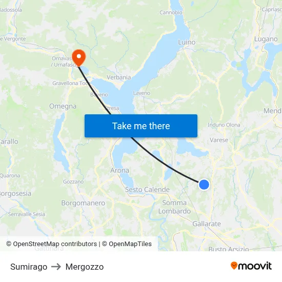 Sumirago to Mergozzo map