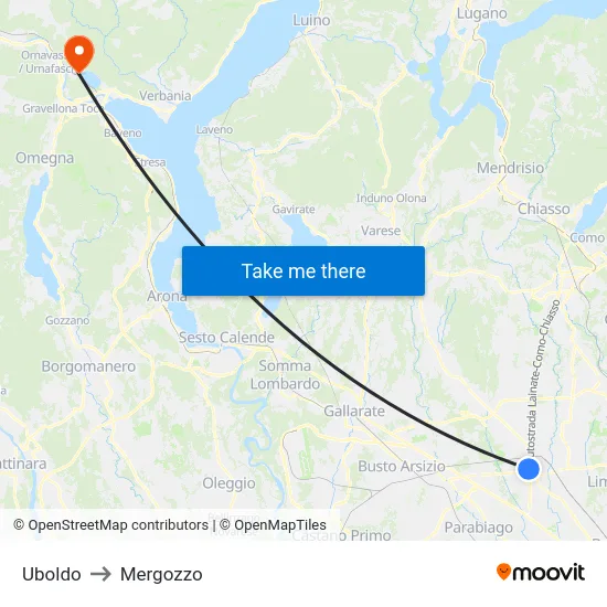 Uboldo to Mergozzo map