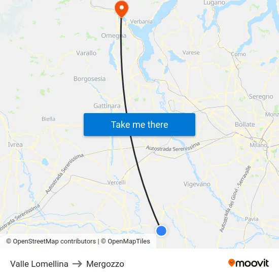 Valle Lomellina to Mergozzo map