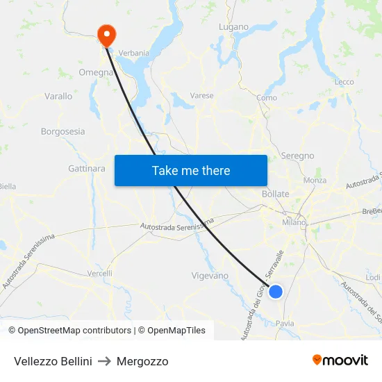 Vellezzo Bellini to Mergozzo map