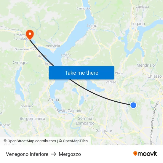 Venegono Inferiore to Mergozzo map