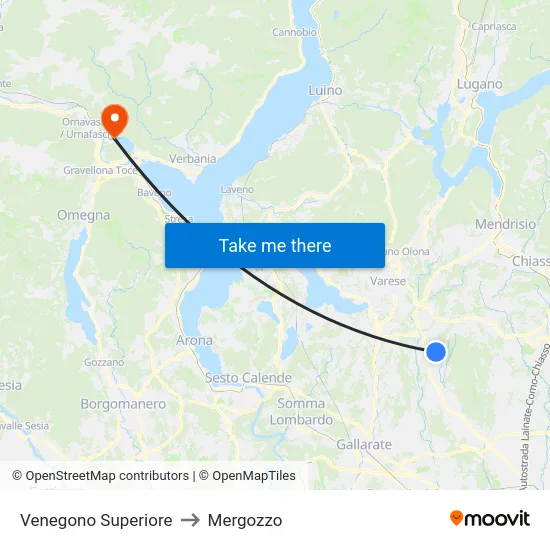 Venegono Superiore to Mergozzo map