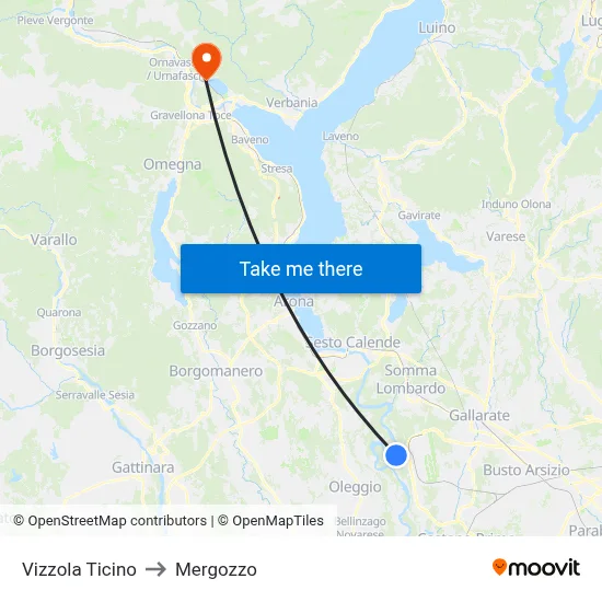 Vizzola Ticino to Mergozzo map