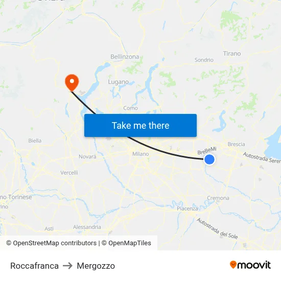 Roccafranca to Mergozzo map
