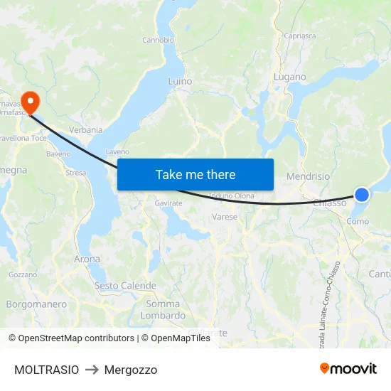 Moltrasio to Mergozzo map
