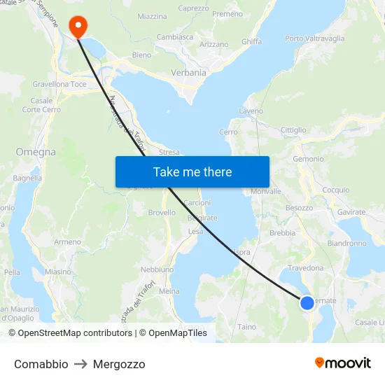 Comabbio to Mergozzo map