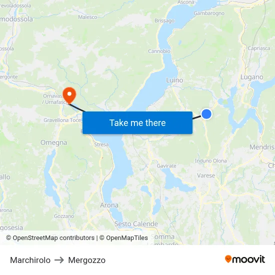 Marchirolo to Mergozzo map
