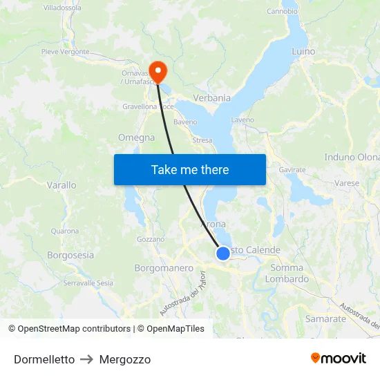 Dormelletto to Mergozzo map