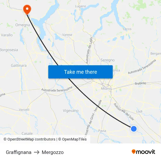 Graffignana to Mergozzo map