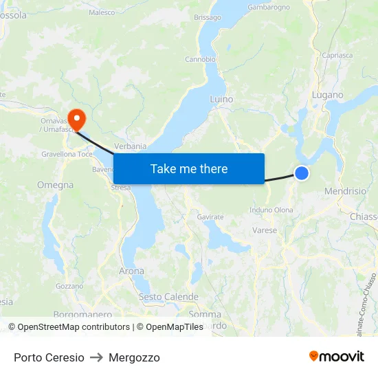 Porto Ceresio to Mergozzo map