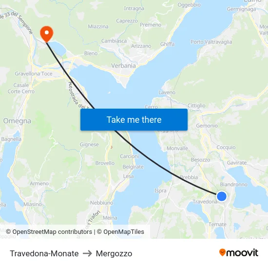 Travedona-Monate to Mergozzo map