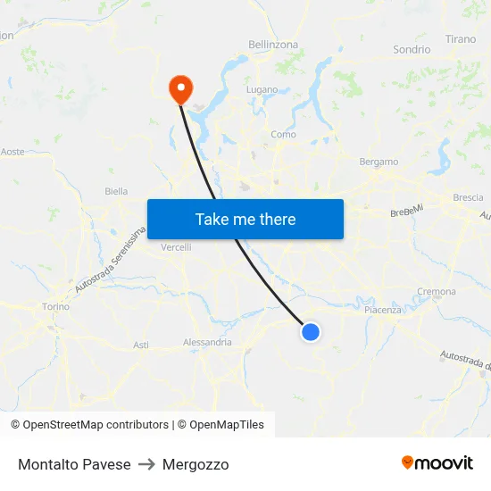 Montalto Pavese to Mergozzo map