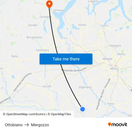 Ottobiano to Mergozzo map
