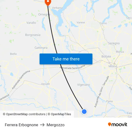 Ferrera Erbognone to Mergozzo map