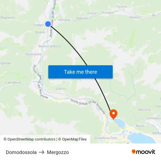 Domodossola to Mergozzo map