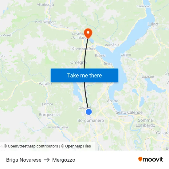 Briga Novarese to Mergozzo map