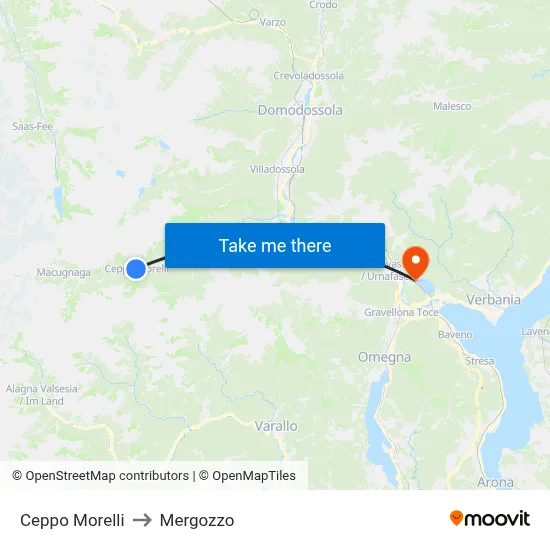 Ceppo Morelli to Mergozzo map