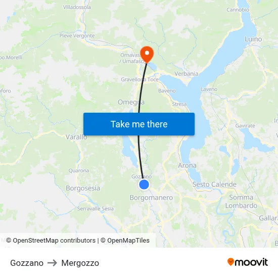 Gozzano to Mergozzo map