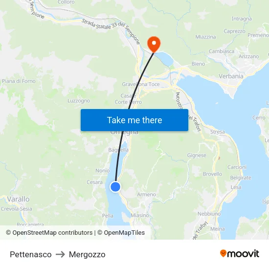 Pettenasco to Mergozzo map