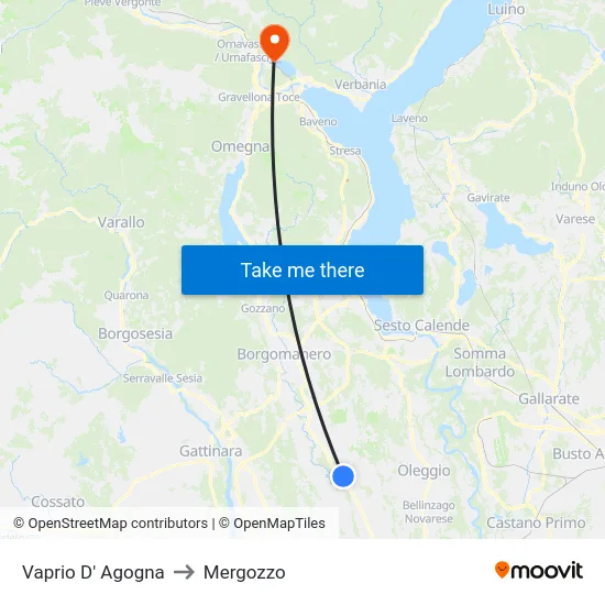 Vaprio D' Agogna to Mergozzo map